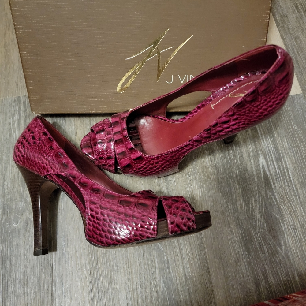 J.Vincent peep toe heel, red plum in color